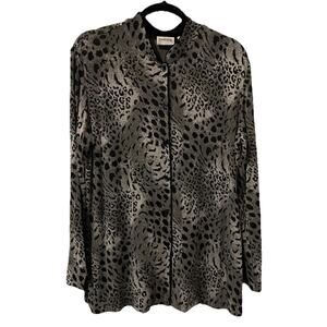 Chicos Black Silver Animal Print Jacket Tunic Nehru Collar Womens Size XL